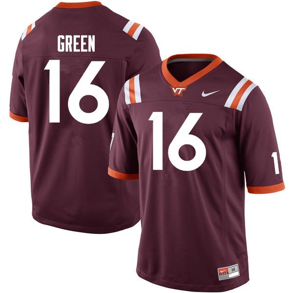 Men #16 Hunter Green Virginia Tech Hokies College Football Jerseys Sale-Maroon